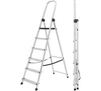 NOVECRAFTO Lightweight Tall Folding 6 Step Ladder with Platform, Silver | 150 kg load capacity, 181 cm open height, aluminium with non-slip wide steps, silver finish for home, office or garage use