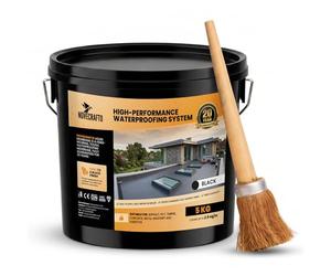 NOVECRAFTO Liquid Rubber Roof Coating Kit with Brush, 5KG - Smart Drying Technology Waterproof Sealant - UV-Resistant Water-Based Leak Repair Membrane for Garage, Shed, Gutter & Flat Roof