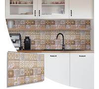 NOVECRAFTO Mediterranean Design 3D Wall Panels - 4 Sheets 19.84 sqft (1.84 sqm) Decorative PVC Plastic Cladding Panel Size 37.79 x 18.89 in (96x48 cm) - Brown & Beige Mediterranean Tile Pattern