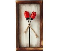 NOVECRAFTO Red Forged Iron Roses in Mountable Wooden Frame (15.74" x 8.66") - Romantic Gift for 6th Anniversary - Wrought Iron & Wood Decor for Her, Perfect for 5 Year Celebrations