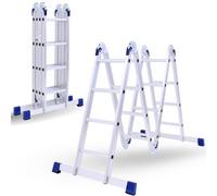 Multi-Purpose 6 IN 1 Aluminium Combination Ladder - Heavy Duty 15.4ft (4.7m) Tall Step Ladder with Locking Hinges, 4 x 4 Steps, Anti-Slip Feet, Lightweight & Portable - Max Load 330.6 lbs (150 kg)