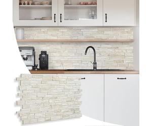 NOVECRAFTO Natural Stone Effect 3D Wall Panelling Kit of 20 pcs, PVC Wall Panel Size 37.59x18.8 in (95.5x48 cm) Covering 24.64 ft² (2.29 m²) for Kitchen, Bathroom, Living Room, DIY Natural Stone Beige