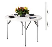 Novecrafto Round Folding Table with Parasol Hole, Space-Saving HDPE Top, Steel Frame for Indoor / Outdoor Use, Garden Parties, BBQs in White Novecrafto White