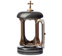 NOVECRAFTO Round Granite Memorial Lantern, Black, 22cm, Cross & Gold Frame | Graveside tribute for cemetery or graveyard remembrance, suitable for funeral display and memory candle decoration