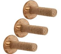 NOVECRAFTO Round Wall Mounted Cat Steps - Set of 3 Natural Wood Sisal Rope Post Steps (9.4" L x 2.7" D) - Solid Wood Cat Wall Furniture, Durable Stepper Shelves with Traction Rope for Climbing