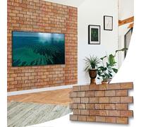 NOVECRAFTO Rustic Brick Effect 3D Wall Panels - 18 Sheets 8.29 sqm | 89.28 sqft - Decorative PVC Plastic Cladding Panels - 96 cm x 48 cm | 37.80 x 18.90 in - Header Bond Light Brown Rustic Brick