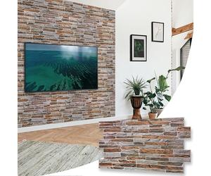 NOVECRAFTO Sandstone Decorative 3D Wall Panels - 12 Sheets Covering 5.53 sqm | 59.52 sqf - PVC Plastic Cladding Panels - 96 cm x 48 cm | 37.80 x 18.90 in - Mix Natural Sandstone Effect