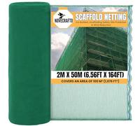 NOVECRAFTO Scaffold Debris Netting 2m x 50m (6.56ft x 164ft) - Green HDPE Scaffold Mesh with Reinforced Eyelets - Heavy Duty Construction Netting for Scaffolding, Site Safety & Debris Containment