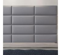 Novecrafto Set Of 4 Grey Padded Wall Panels (60X25Cm) - Peel And Stick Anti-Collision 3D Upholstered Wall Panels - Self Adhesive Wall Cushion