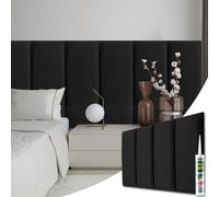 Novecrafto Set of 6 Soft Velvet Upholstered Wall Panels 60x30cm with Adhesive in Black | Size: 60x30 cm Novecrafto Black 60x30 cm