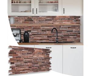 NOVECRAFTO Slim Stone Effect 3D Wall Panels - 37.79 x 18.89 in (96x48cm) - 8 Sheets Covering 39.68 sqft (3.69 sqm) Wall Cladding for Bedroom Office Kitchen in Copper Brown Slim Stone Brick Design