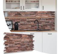 NOVECRAFTO Slim Stone Effect 3D Wall Panels - 37.79x18.89 in (96x48cm) - 10 Sheets Covering 49.60 sqft (4.6sqm) Wall Cladding for Bedroom Office Kitchen in Copper Brown Slim Stone Brick Design