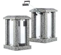 NOVECRAFTO Square Granite Candle Lantern, Grey Stone, 32cm, Indoor/Outdoor | Highly polished and heavy construction for gardens, terraces and home decor; stable build for decorative display