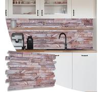 NOVECRAFTO Stone Brick Effect 3D Wall Panels - 37.79x18.89 in (96x48cm), 4 Sheets 19.84 sqft (1.84 sqm) - Decorative Wall Cladding for Bedroom, Office, Kitchen in Rose Marble Slim Stone Brick Design
