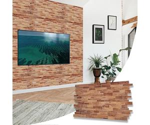 NOVECRAFTO Stone Slate Effect 3D Wall Panelling Kit of 8 pcs, PVC Wall Panel Size 37.59x18.8 in (95.5x48 cm) Covering 9.85 ft² (0.92 m²) for Kitchen, Bathroom, Living Room, DIY Stone Slate Brown