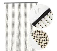 NOVECRAFTO Universal Wooden Beaded Door Curtain with Hooks - 35.4x78.7 in (90x200 cm) - Handmade Hanging 27 Strands Bead Curtain for Doorways, Room Partition - White & Black Wood Bead Pattern