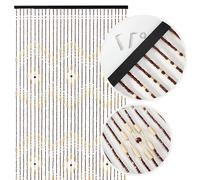 NOVECRAFTO Universal Wooden Beaded Door Curtain with Hooks - 35.4x78.7 in (90x200 cm) - Handmade Hanging 31 Strands Door Screen Beads for Doorways, Room Partition - Brown & Yellow Wood Bead Pattern