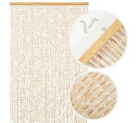NOVECRAFTO Universal Wooden Beaded Door Curtain with Hooks - 35.4x78.7 in (90x200 cm) - Handmade Hanging 52 Strands Curtain Beads for Doorways, Room Partition - Light Brown Wood Bead Pattern
