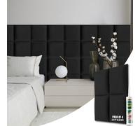 Novecrafto Set of 4 Soft Velvet Upholstered Wall Panels 30x30cm with Adhesive in Black | Size: 30x30 cm Novecrafto Black 30x30 cm