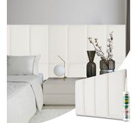 Novecrafto Velvet Padded Wall Panels Pack Of 6 With Adhesive 60 X 30 Cm - 3D Cream Upholstered Wall Mounted Headboards For Bedroom