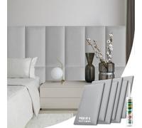 Novecrafto Velvet Padded Wall Panels Pack Of 6 With Adhesive 60 X 30 Cm - 3D Grey Upholstered Wall Mounted Headboards For Bedroom