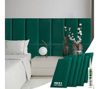 Novecrafto Velvet Padded Wall Panels Pack Of 6 With Adhesive 60X30Cm 3D Dark Green Upholstered Wall Mounted Headboards For Bedroom