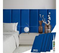 Novecrafto Velvet Padded Wall Panels Pack Of 6 With Adhesive 60X30Cm 3D Navy Blue Upholstered Wall Mounted Headboards For Bedroom