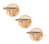 NOVECRAFTO Wall Mounted Cat Steps - Set of 6 Round Birch Wood Platforms With Felt - Space-Saving Climbing Cat Shelves for Active Cats - Durable Natural Wood Step 5.11 In (13cm) Wide, Easy to Install