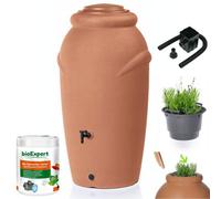 Novecrafto Water Butt Kit With Tap, Diverter And Bio Cleaner - Amphora Shaped 210L Plastic Rain Water Collector Tank For Garden Terrace