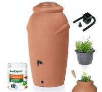 NOVECRAFTO Water Butt with Tap Kit 210L Terracotta HDPE Amphora-Shaped Tank | Rainwater collector, diverter, bio cleaner, decorative design, for gardens and terraces, collects and promotes plant growth