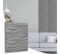 NOVECRAFTO Wave Effect 3D Wall Panels - 6 Sheets Covering 1.5 sqm | 16.15 sqf Interior Cladding Panels Set | 3D Wall Tiles Wave Design in Matt Silver Grey- Each Panel Size 19.6" x 19.6"