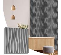 NOVECRAFTO Wave Flow Design 3D Wall Panels Pack of 10 Sheets Covering 26.91 sqft (2.5 sqm), Decorative Cladding Panel Size 19.7"x19.7" (50x50cm) PVC Panel in Silver with Wave Flow Effect