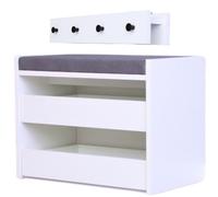 Novecrafto White Shoe Racks Storage Bench With Wall-Mounted Coat Stand - Grey Cushion Shoe Storage Seat - Wallet And Key Holder Organizer