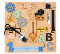 Wooden Busy Board for Toddlers - Montessori Inspired Activity Toy - Sensory Toys for 2 Year Old Boy or Girl, Preschool Toddler Toys, Early Education Board, Travel Play Set for Fun, Gift For Baby