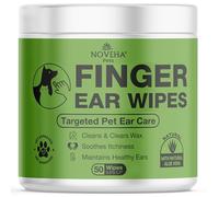 NOVEHA Dog Ear Wipes Finger Glove Fit | Easy Ear Cleaning for Dogs & Puppies, Cats & Kittens | Gentle Pet Ear Cleaner Finger Wipes for Puppy, Kitten & More | Cat & Dog Ear Wash | Pet Supplies | 50ct