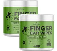 NOVEHA Dog Ear Wipes Finger Glove Fit | Easy Ear Cleaning for Dogs & Puppies, Cats & Kittens | Gentle Pet Ear Cleaner Finger Wipes for Puppy, Kitten & More | Cat & Dog Ear Wash | 2PK - 50ct