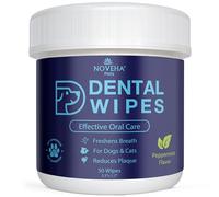NOVEHA Pets Dental Finger Wipes for Dogs & Cats | Freshens Breath, Reduces Plaque | Healthier Gums | Clean Teeth No Toothbrush | Vet Recommended Effective Natural Oral Care (50 pcs, Mint)