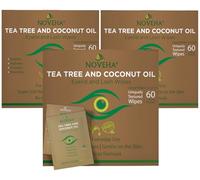 NOVEHA Tea Tree & Coconut Oil Eyelid & Lash Wipes | For Demodex, Blepharitis & Itchy Eyes - Effective Eyelash Wipes With Aloe Vera, Natural Makeup Remover & Daily Eye Cleanser - 60PCS (Pack of 3)