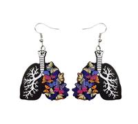Novel Acrylic Human Lung and Butterfly Dangle Earrings - Unique Physiological Knowledge Jewelry Gift, M, Acrylic, metal