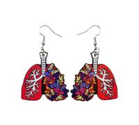 Novel Acrylic Human Lung and Butterfly Dangle Earrings - Unique Physiological Knowledge Jewelry Gift, M, Acrylic, metal