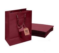 Novel Box Burgundy Gift Bags with Handles 10 Pack 8x4x10 Inches Large Paper Bulk Gift Bags for Business, Shopping, Birthday, Party Favor - Euro Tote Paper Bag for Groceries & Personal Use