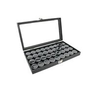 Novel Box Large Jewelry Display Case 14.75x8.25x2.1 + Medium Size 36 Gems Jars | Glass Jewelry Boxes with Lid & Black Tray Foam | Rock Storage Box with Metal Clasp | Display Cases for Collectibles