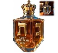Novel Hanukkah Dreidel Whiskey Bottle, Judaica Glass Liquor Decanter with Golden Hebrew Letters, Crown Cap Menorah Decoration, Hanukkah Souvenirs for Whisky Lovers & Festival