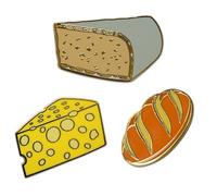 Novel Merk Swiss, Brie, & Other - Cheese Lapel Pin, Hat Pin & Tie Tack Set - with Clutch Back, M, Metal, no gemstone