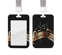 Novel Music Note ID Badge Holder with Lanyard Vertical ID Card Holder with Clear Window Sliding Card Case Protector Pouch for Nurse Officer Teacher Name Credit Cards Holder