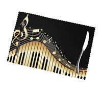 Novel Music Note Placemats Set Of 6.Heat-Resistant,Washable And Reusable. Table Mat For Indoor And Outdoor Use.30x45cm.