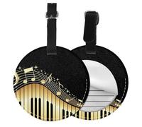 Novel Music Note Print Luggage Tag Round Leather Luggage Tag Easy Identification & Privacy Protection for Suitcases Easy to Identify Privacy Cover Id Label