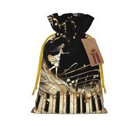 Novel Music Note Printed Christmas Drawstring Gift Bags-Xmas Wrapping Bags,Candy Bag,For Holiday Party Decorations,Wedding Party Supplies M Yellow Christmas Ribbon