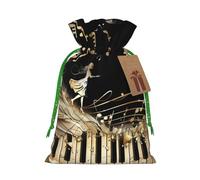 Novel Music Note Printed Christmas Drawstring Gift Bags-Xmas Wrapping Bags,Candy Bag,For Holiday Party Decorations,Wedding Party Supplies M Green Christmas Ribbon