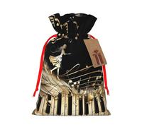 Novel Music Note Printed Christmas Drawstring Gift Bags-Xmas Wrapping Bags,Candy Bag,For Holiday Party Decorations,Wedding Party Supplies M Red Ribbon